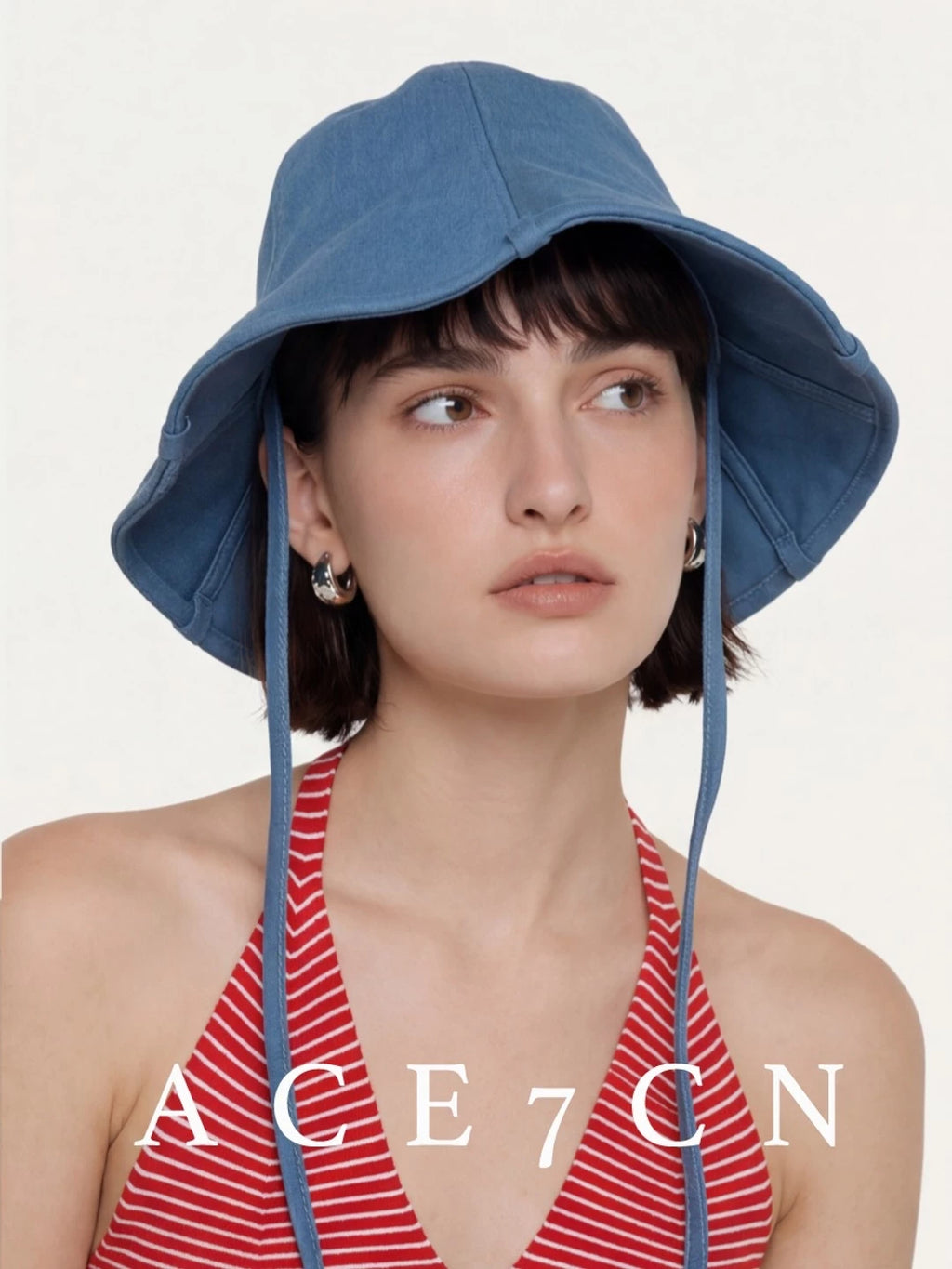 Tie-Strap Washed Denim Bucket Hat — ACE7CN