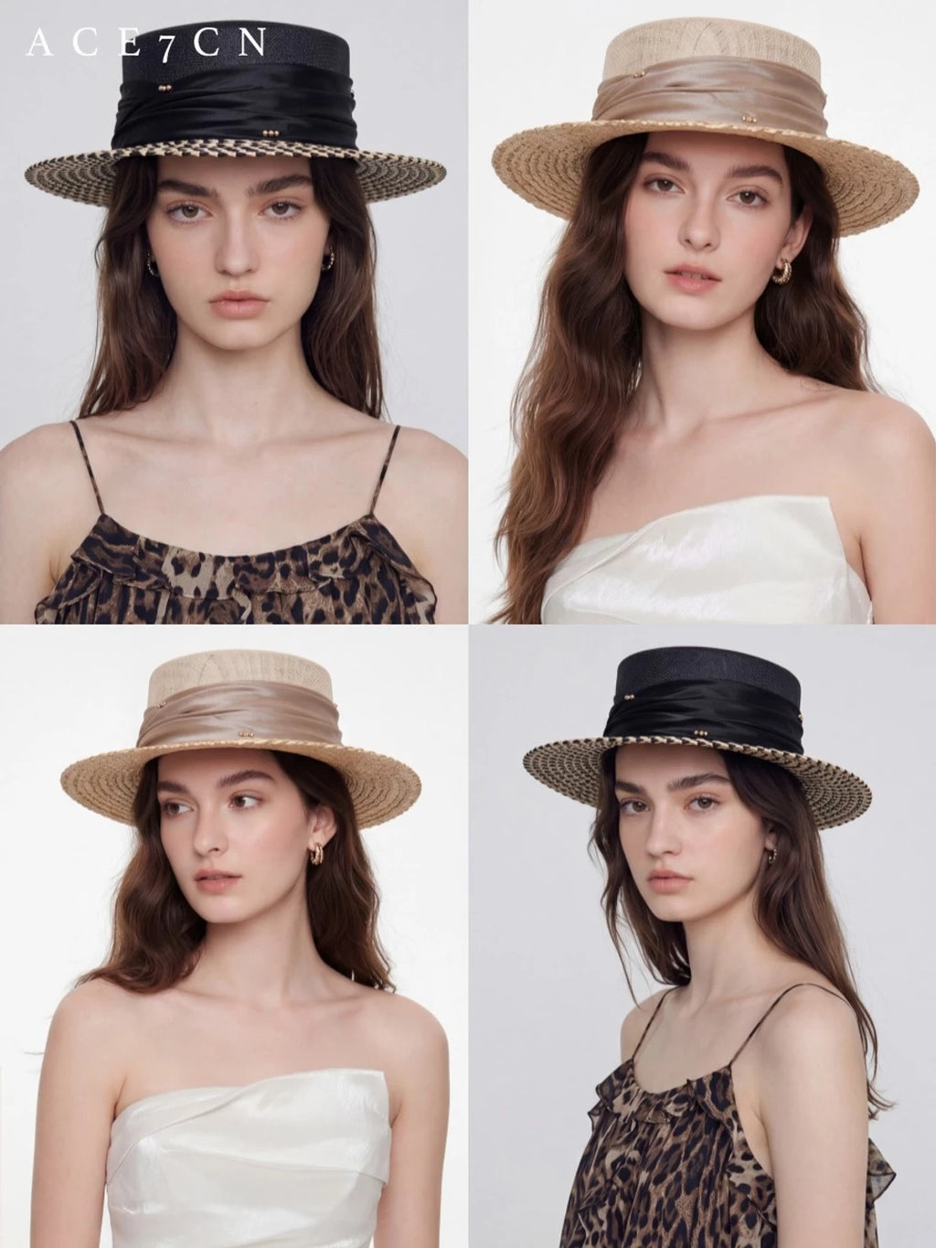 Satin-Band Wide-Brim Straw Boater — ACE7CN