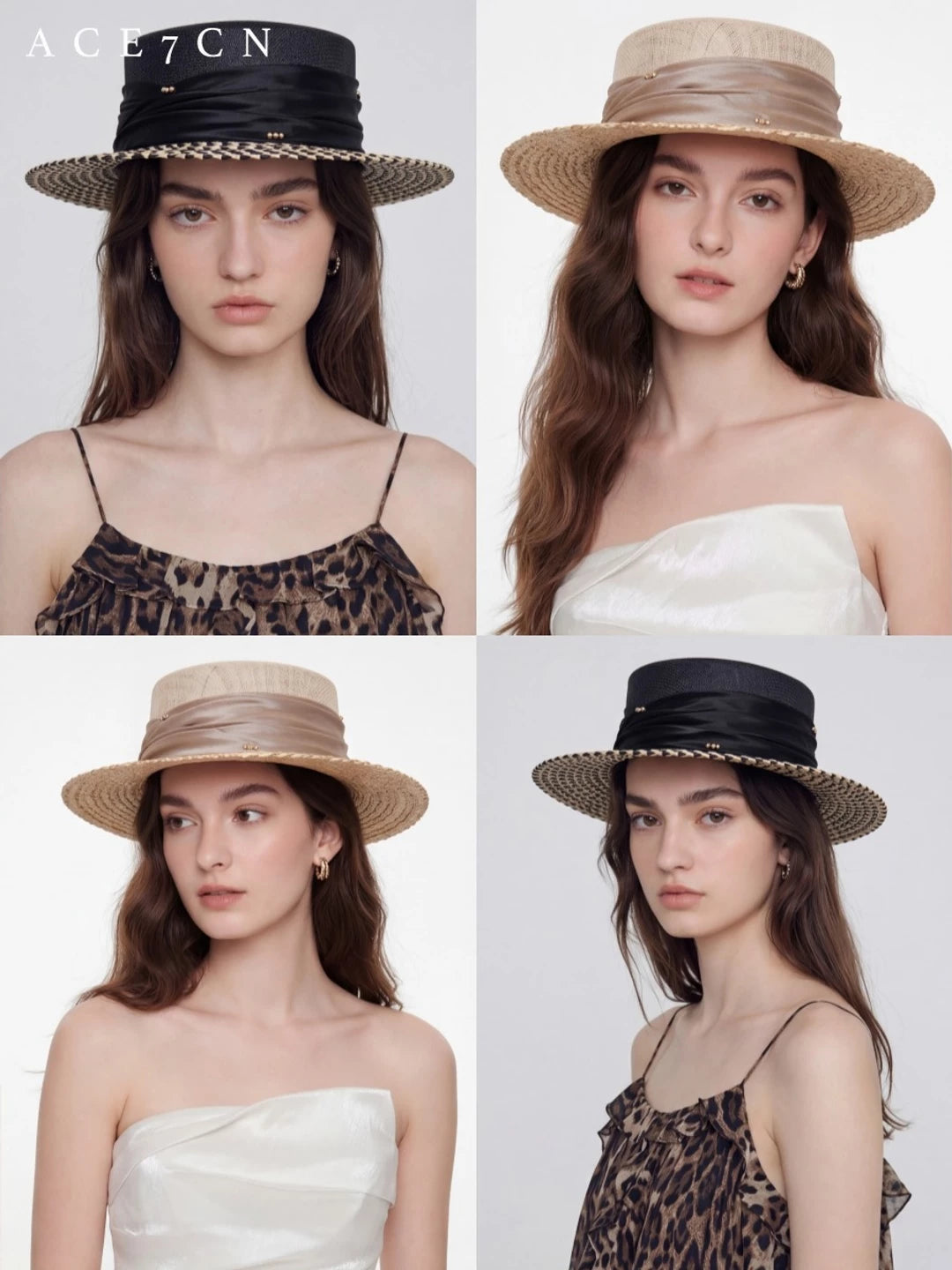 Satin-Band Wide-Brim Straw Boater — ACE7CN