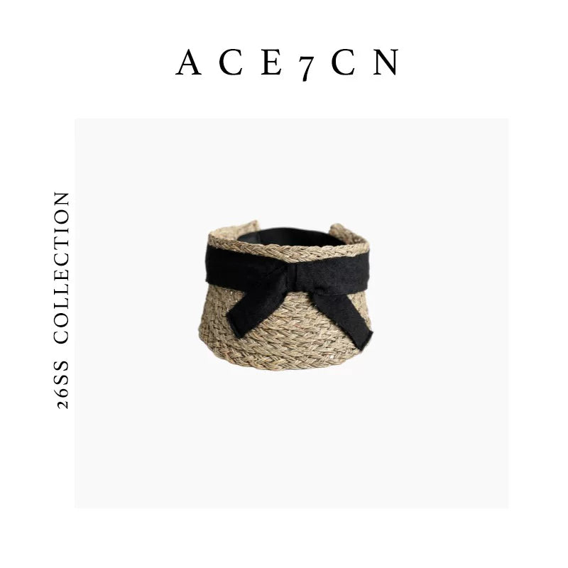 Bow-Detail Seagrass Clip Visor — ACE7CN