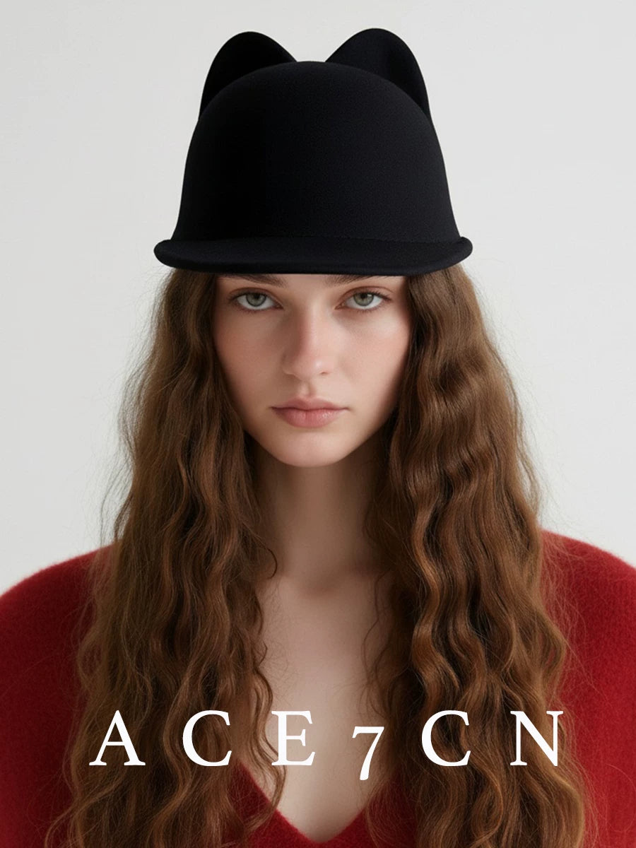 Sculpted Cat-Ear Wool Equestrian Cap — ACE7CN