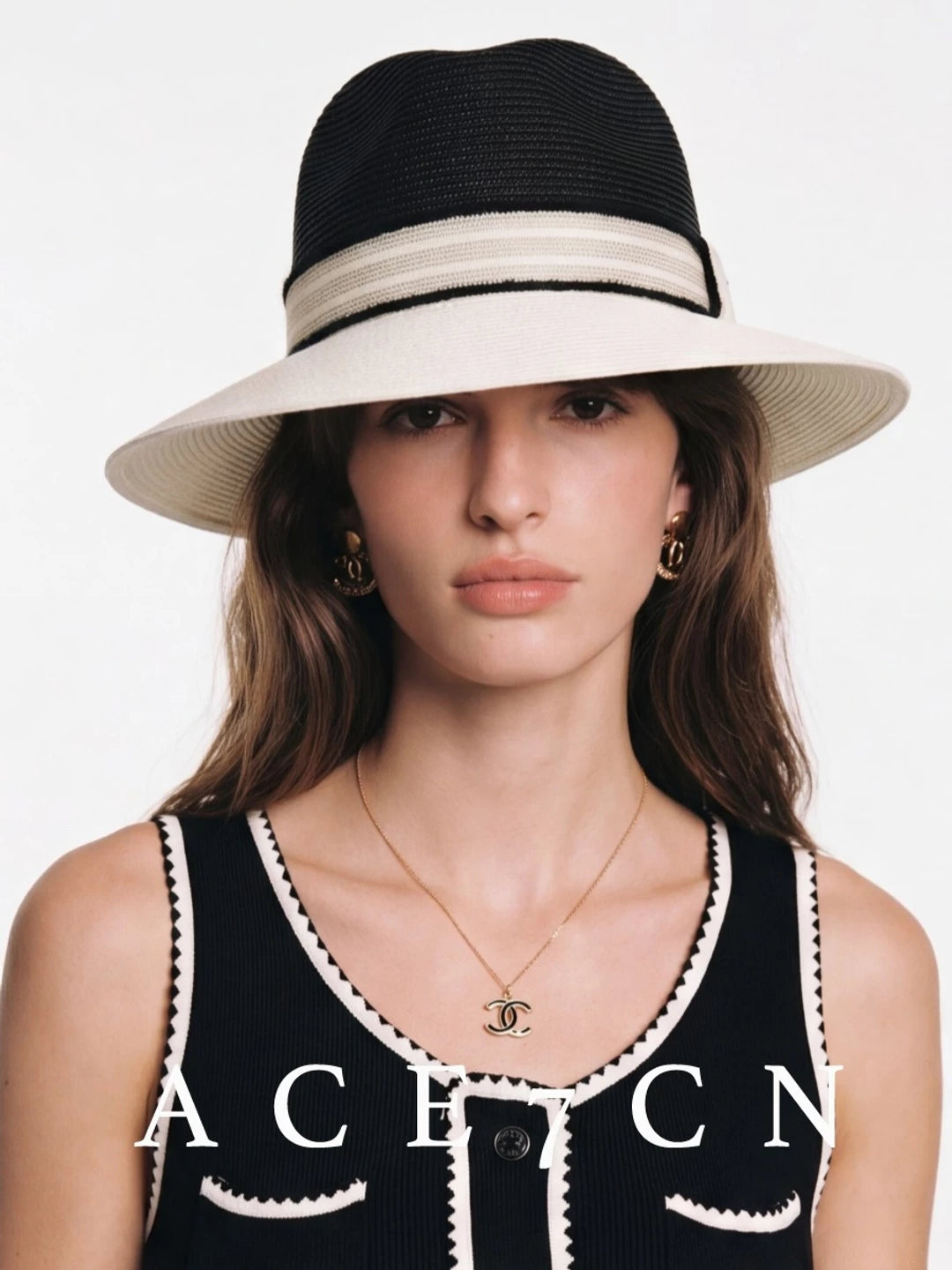 Wide-Brim Woven Straw Fedora — ACE7CN