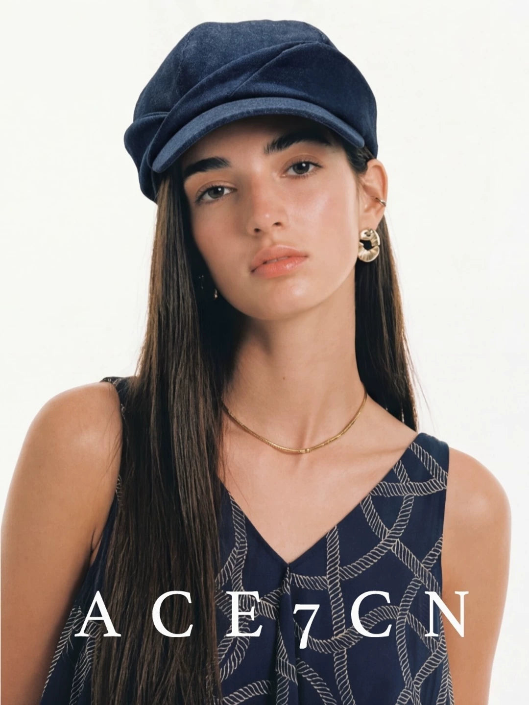 Roll-Brim Denim Newsboy Cap — ACE7CN