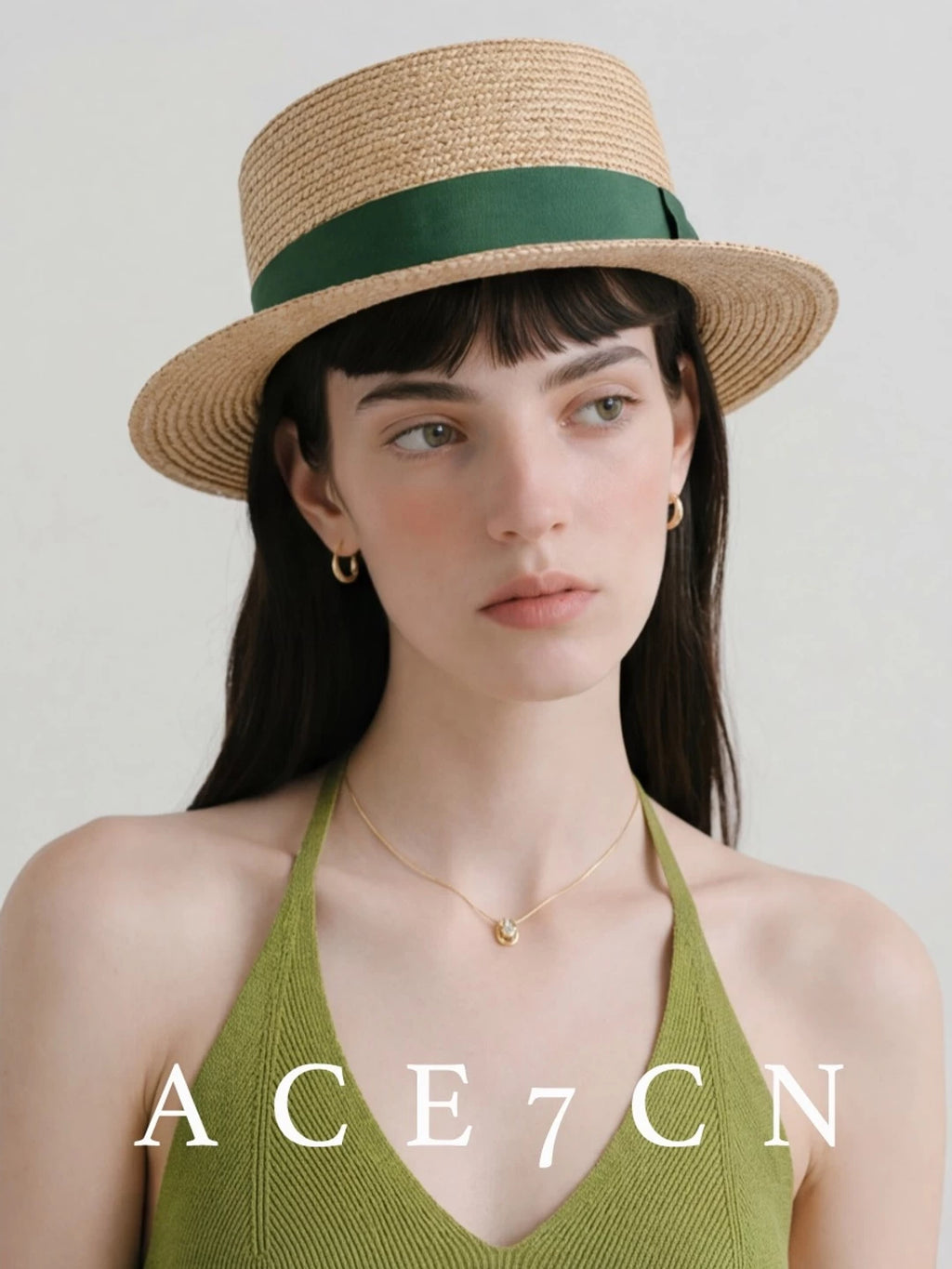 Short-Brim Straw Flat-Top Boater — ACE7CN