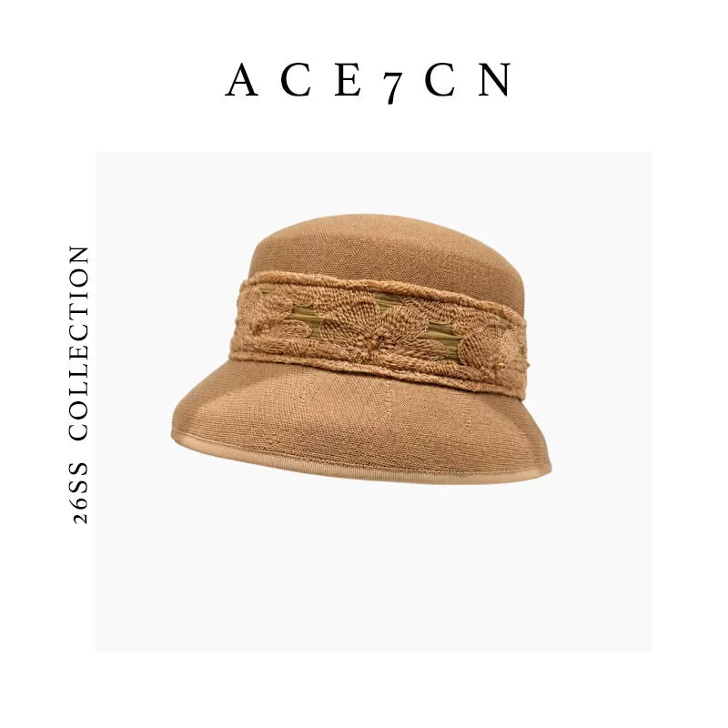 Lace-Trim Straw Bucket Hat — ACE7CN