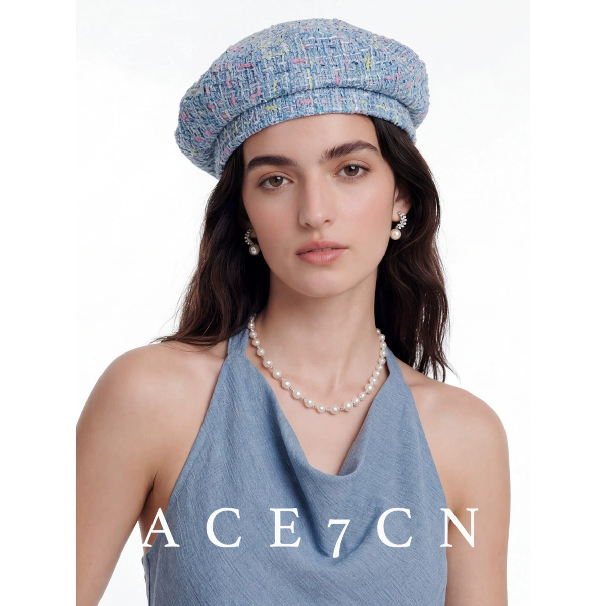 Multicolor-Yarn Tweed Beret — ACE7CN