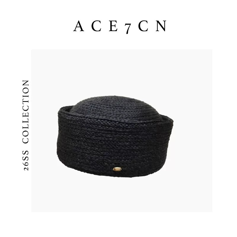 Round-Crown Raffia Pillbox Hat — ACE7CN