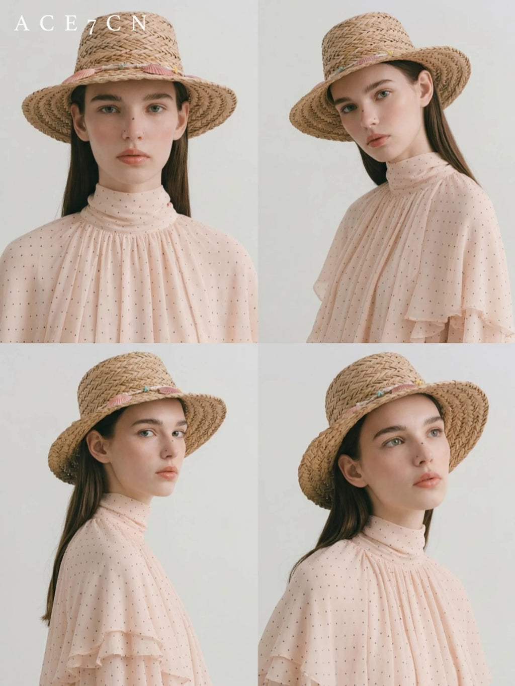 Shell-Embellished Straw Fedora — ACE7CN