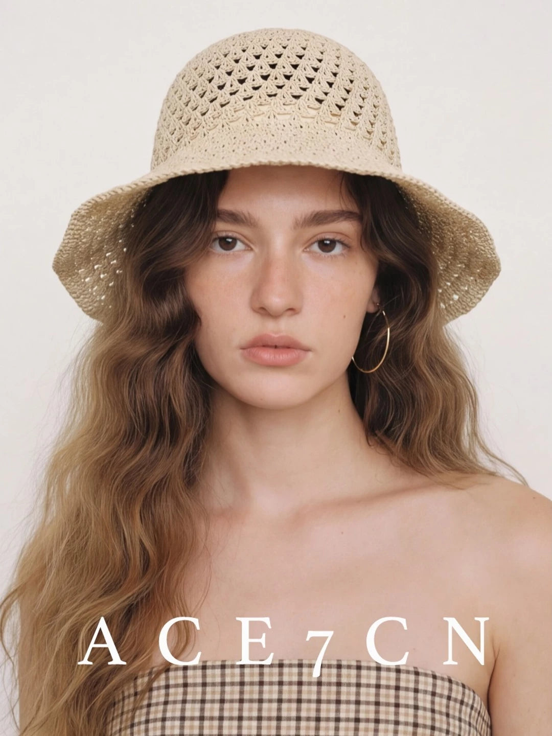 Foldable Openwork Straw Bucket Hat — ACE7CN