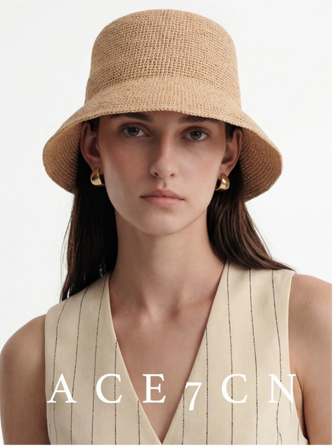 Soft-Crown Raffia Bucket Hat — ACE7CN