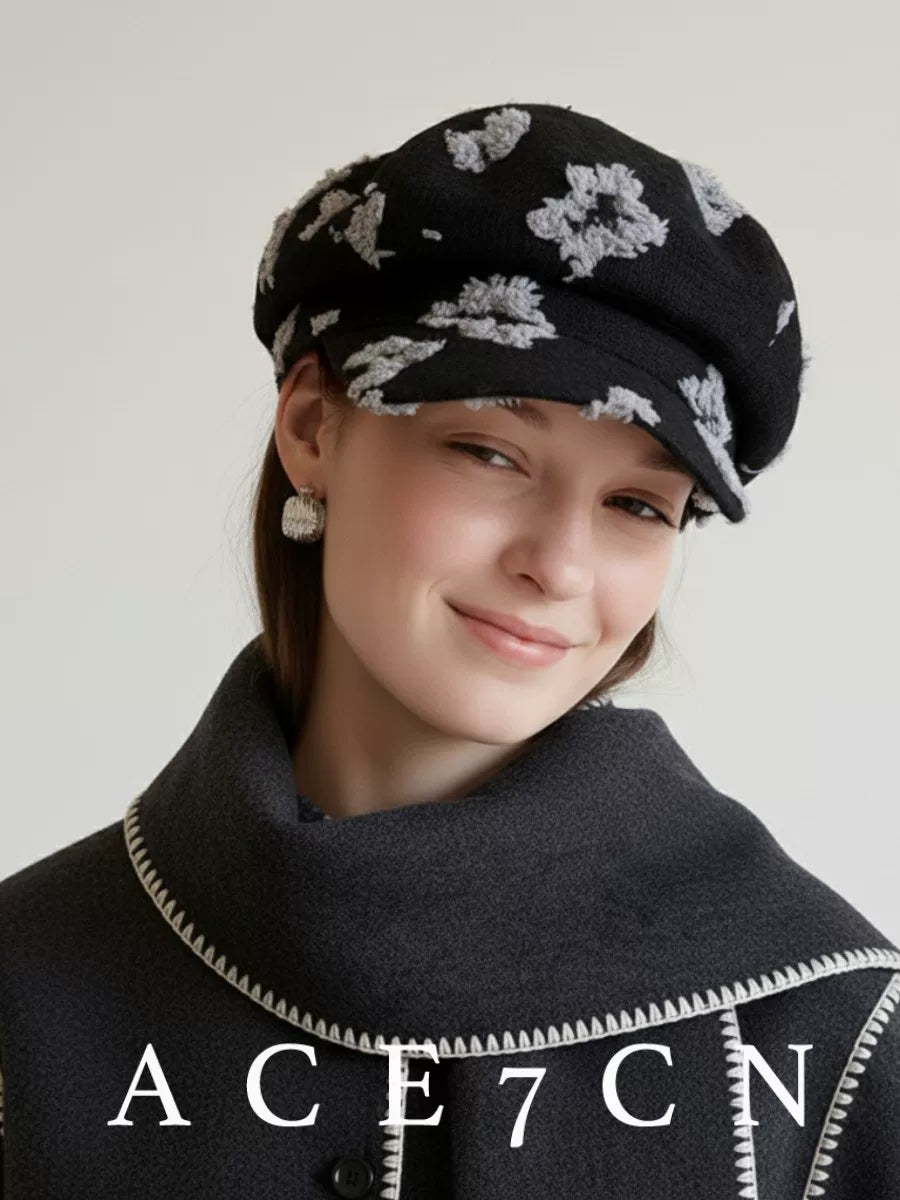 Feather Burnout Jacquard Newsboy Cap — ACE7CN