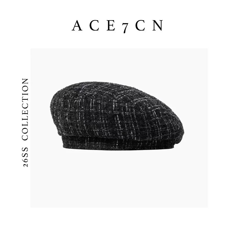 Generous-Fit Tweed Painter Beret — ACE7CN