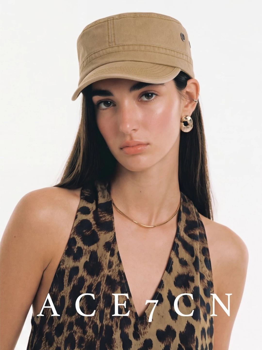 Flat-Brim Distressed Denim Equestrian Cap — ACE7CN
