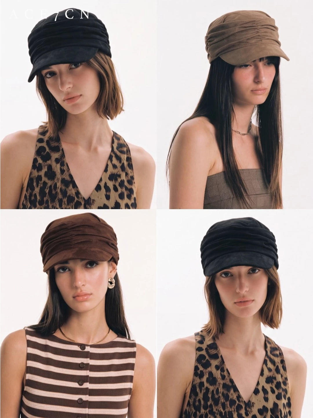 Hand-Pleated Suede Equestrian Cap — ACE7CN
