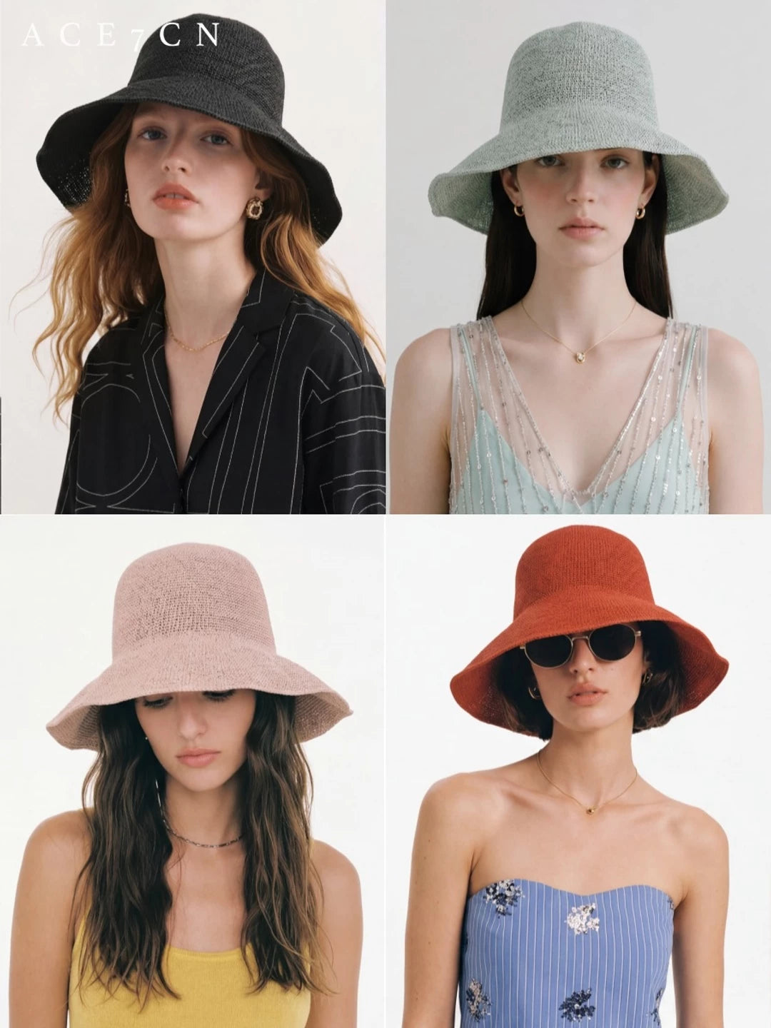 Foldable Hand-Crochet Wide-Brim Bucket Hat — ACE7CN