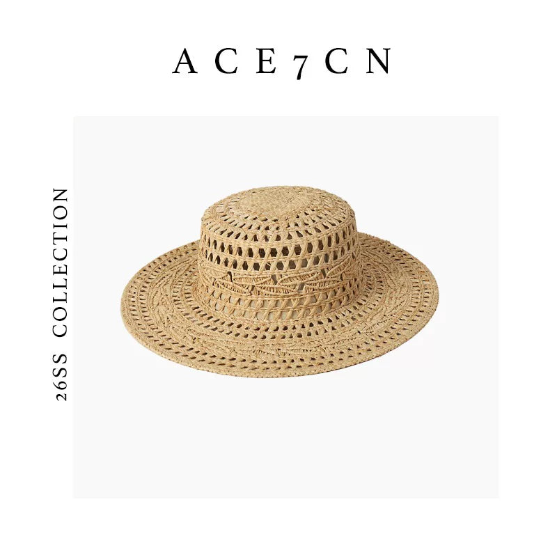 Openwork Hand-Woven Raffia Fedora — ACE7CN