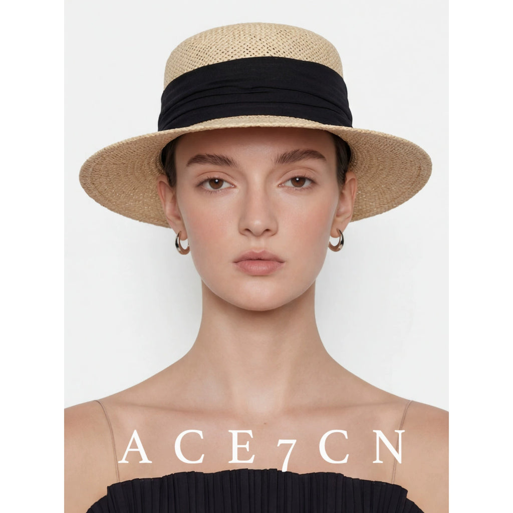 Cotton-Linen Ribbon Straw Fedora — ACE7CN
