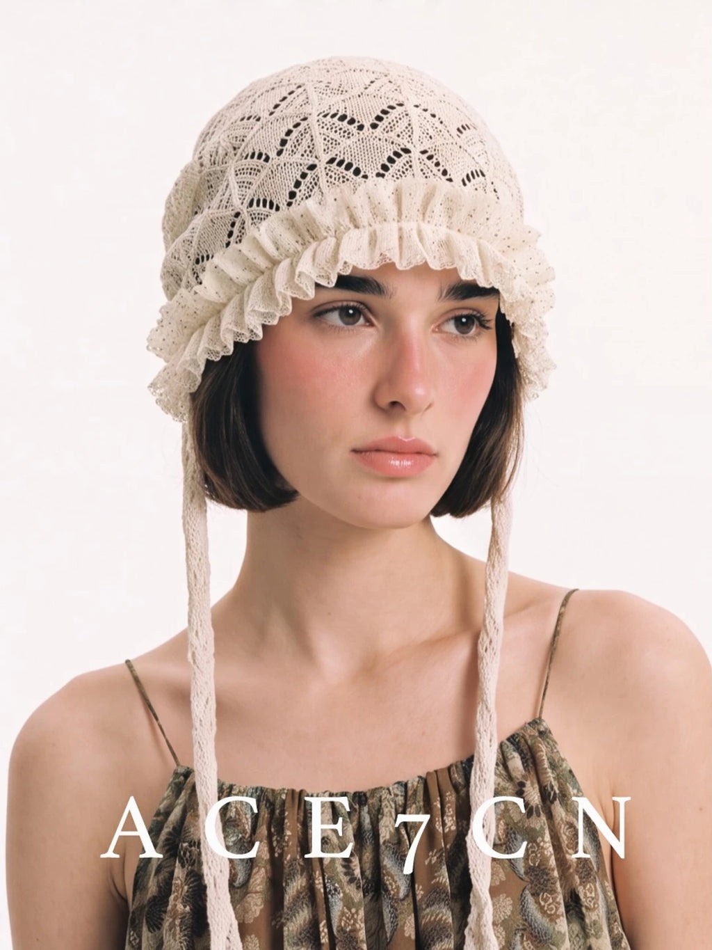 Openwork Crochet Lace Head Scarf Hat — ACE7CN