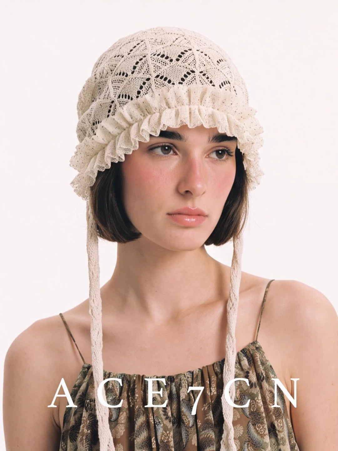 Openwork Crochet Lace Head Scarf Hat — ACE7CN