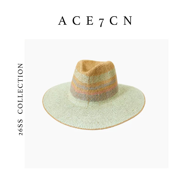 Striped Two-Tone Straw Fedora — ACE7CN