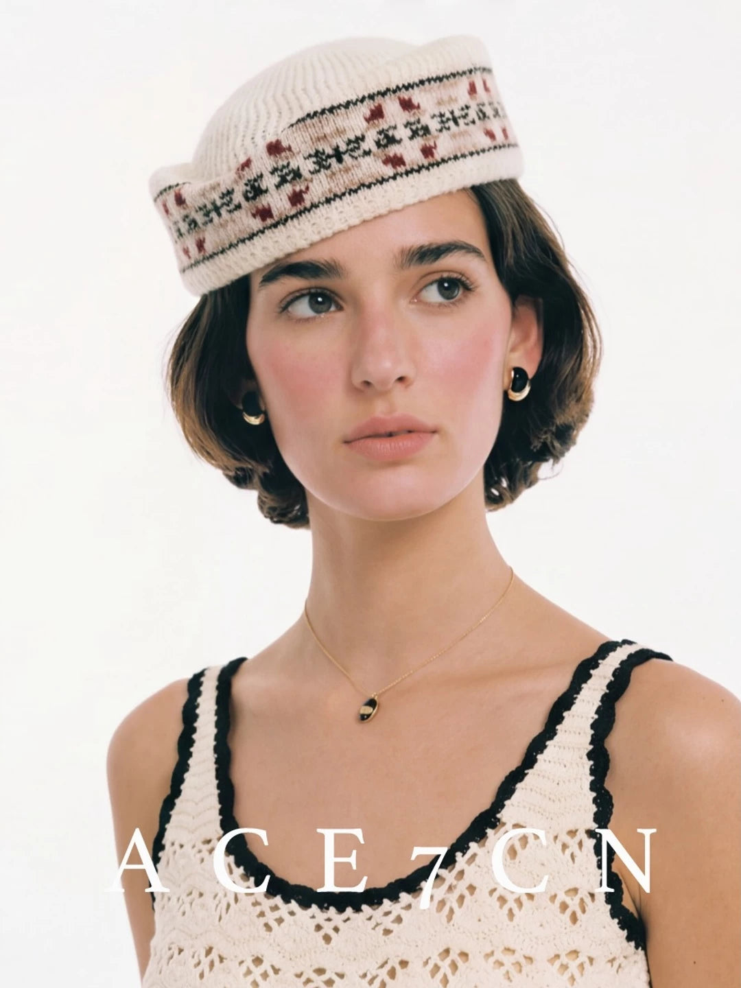 Jacquard Knit Pillbox Hat — ACE7CN