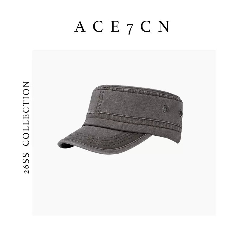Flat-Brim Distressed Denim Equestrian Cap — ACE7CN