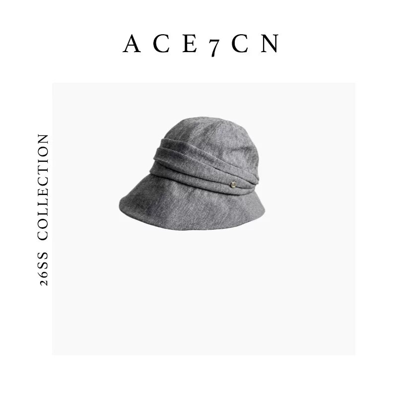 Pleated Wide-Brim Fabric Bucket Hat — ACE7CN