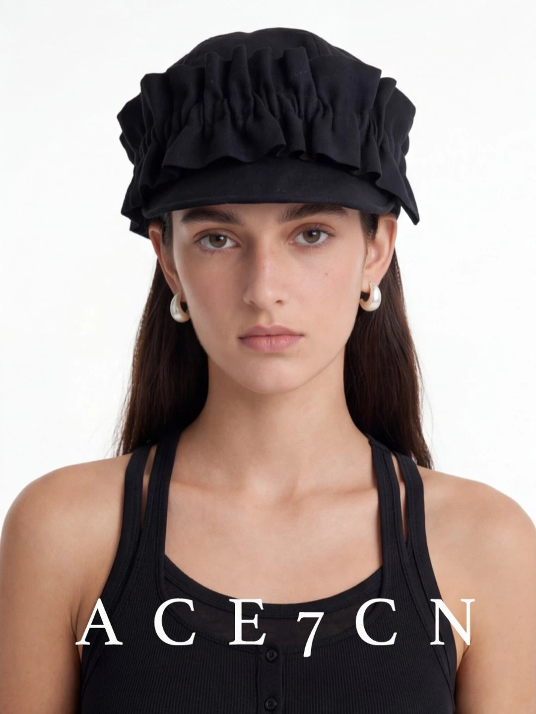 Hand-Pinched Floral Short-Brim Hat — ACE7CN