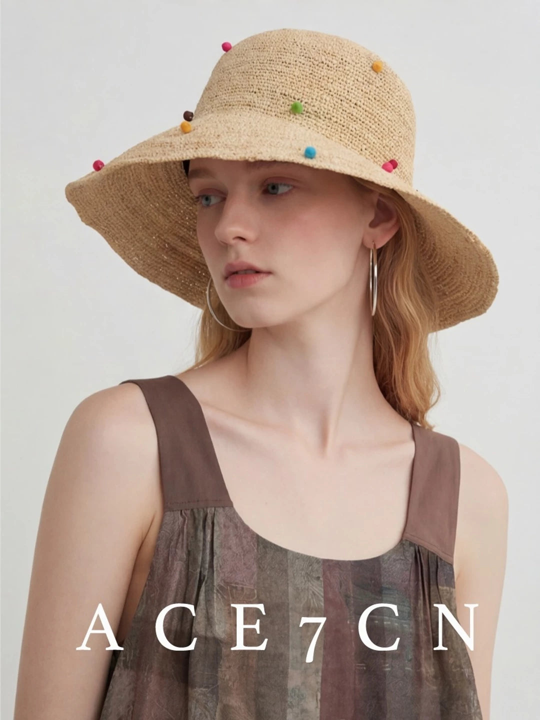 Foldable Multi-Dot Raffia Bucket Hat — ACE7CN