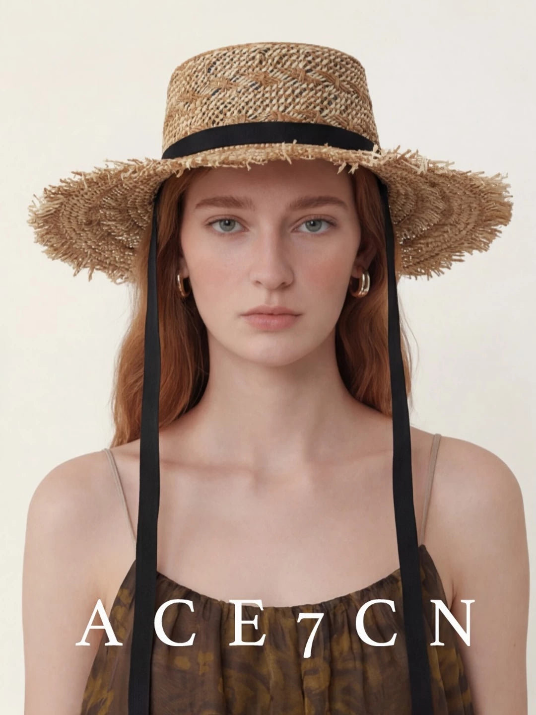Tie-Strap Wide-Brim Straw Hat — ACE7CN