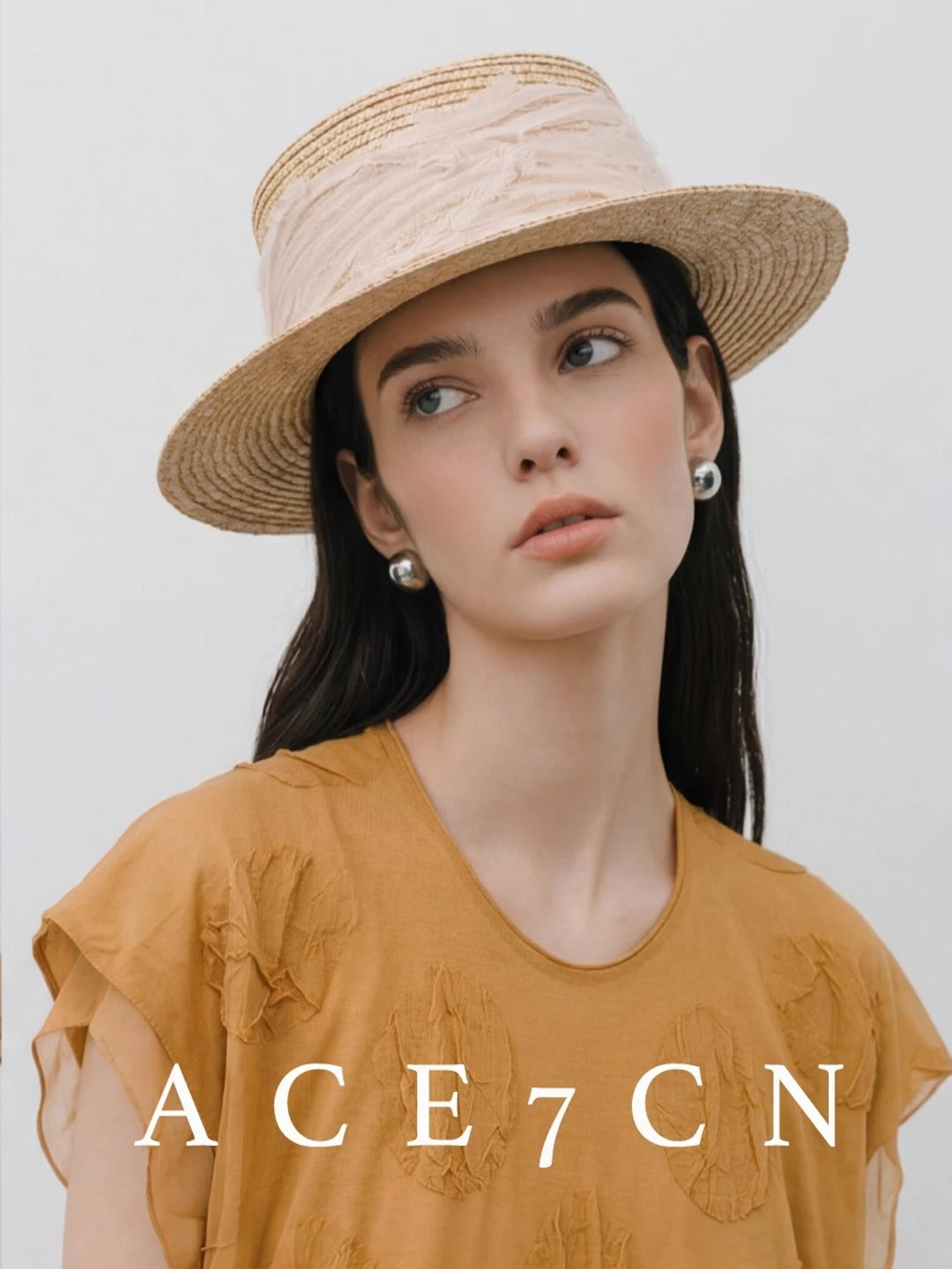 Tulle-Trim Wheat-Straw Hat — ACE7CN
