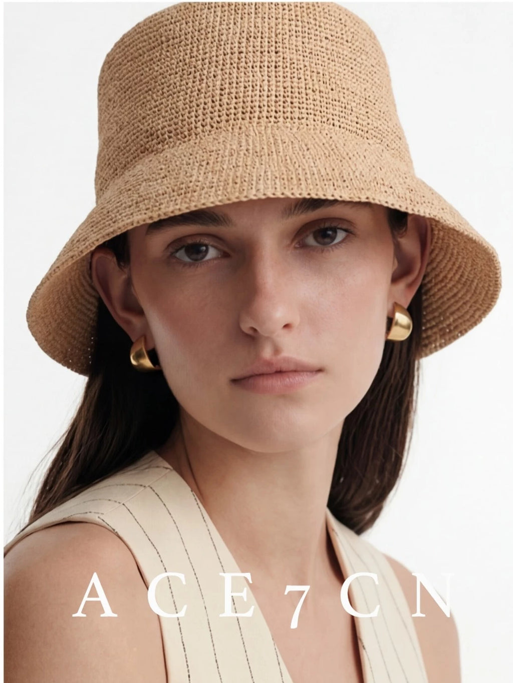 Soft-Crown Raffia Bucket Hat — ACE7CN