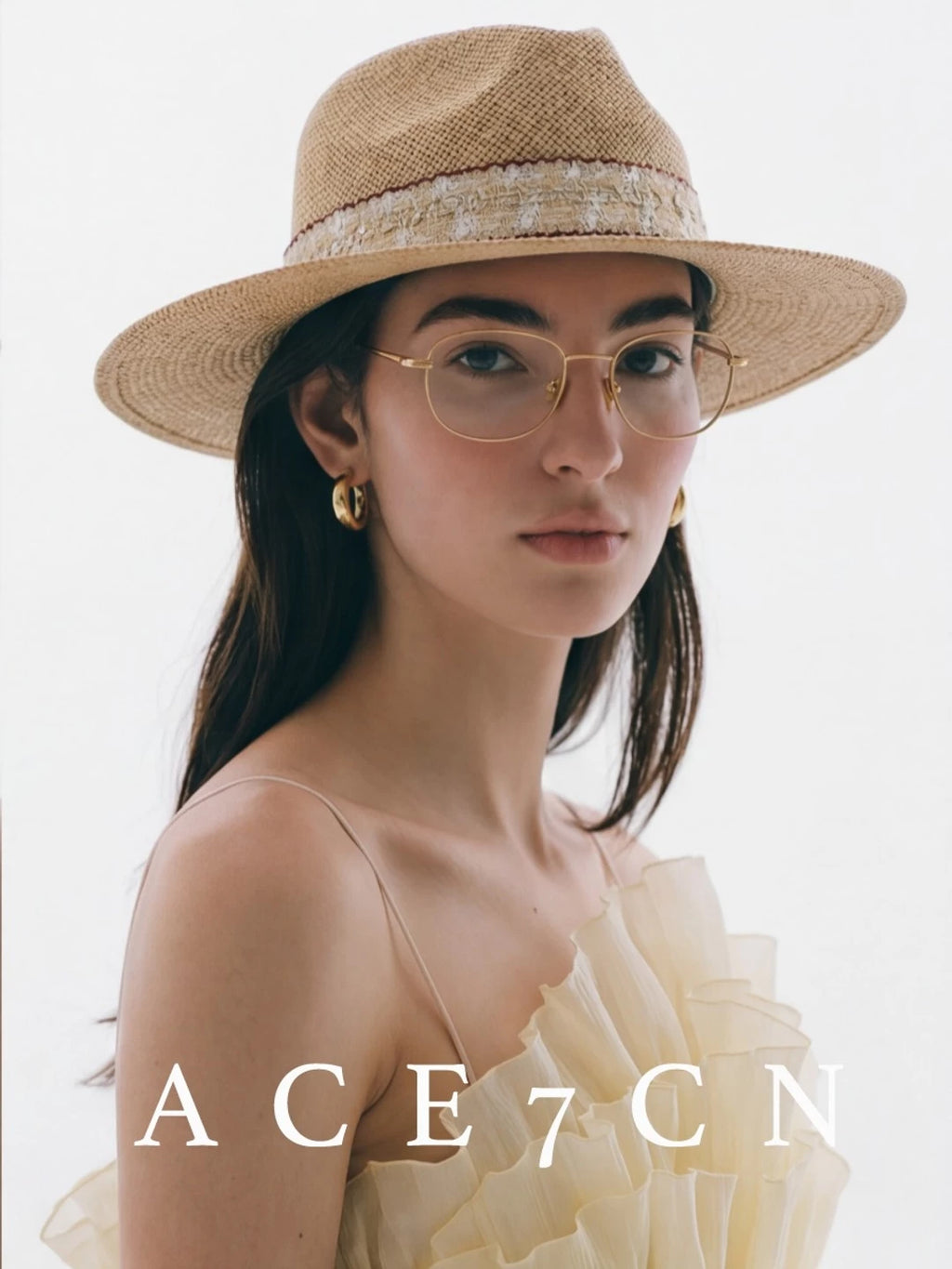 Hand-Woven Tweed-Effect Straw Fedora — ACE7CN
