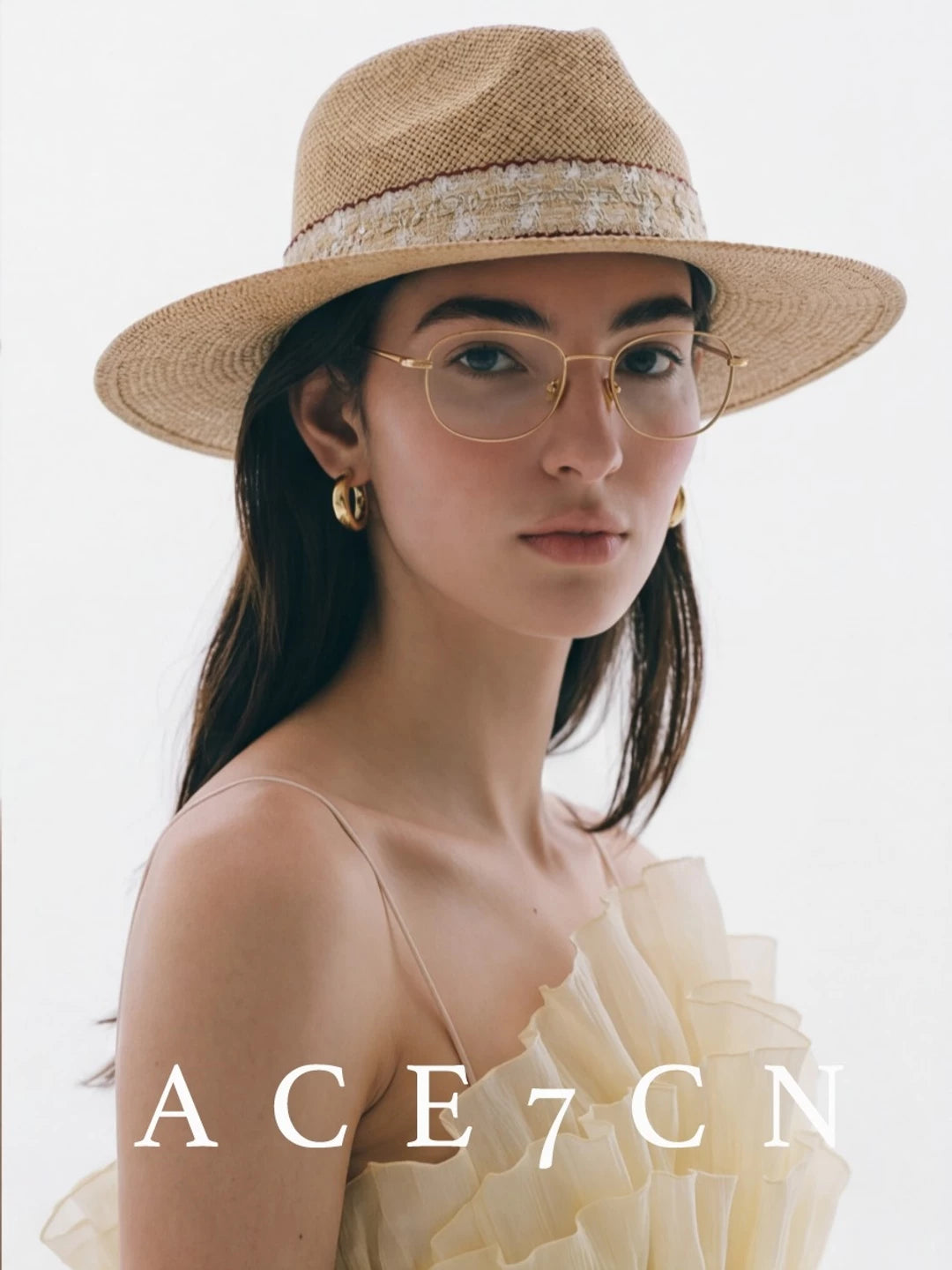 Hand-Woven Tweed-Effect Straw Fedora — ACE7CN