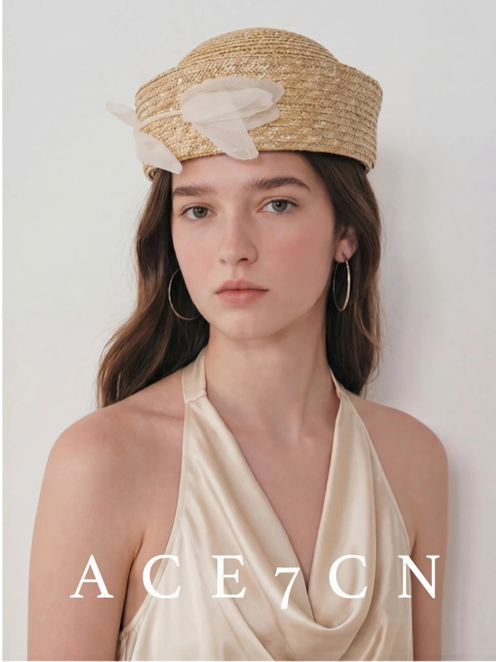 Tulip-Sprig Wheat-Straw Pillbox Hat — ACE7CN