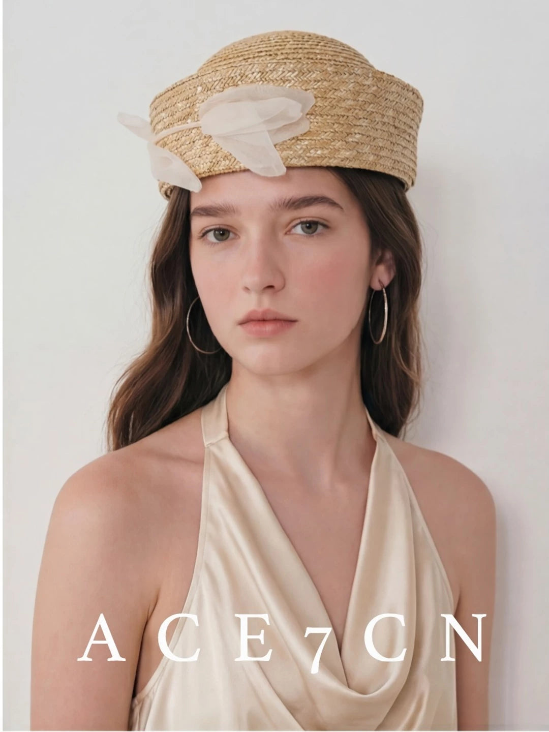 Tulip-Sprig Wheat-Straw Pillbox Hat — ACE7CN