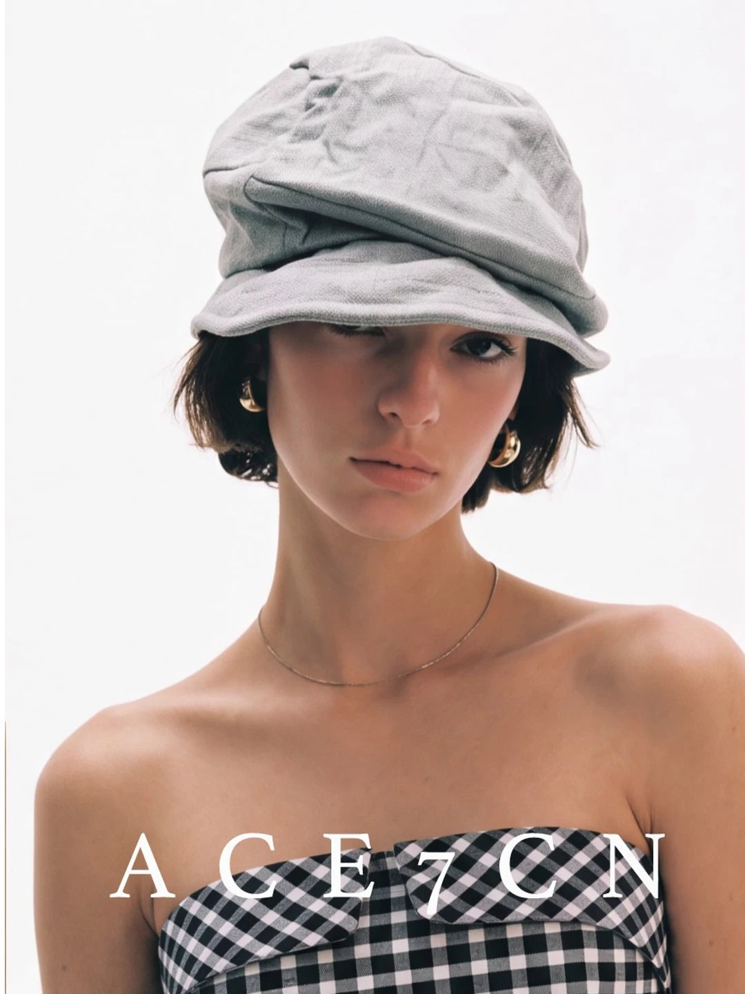 Hand-Pleated Denim Newsboy Cap — ACE7CN