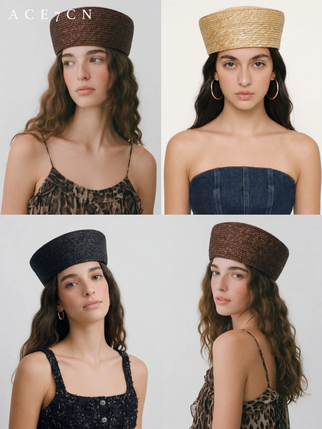 Minimal Hand-Woven Straw Pillbox Hat — ACE7CN
