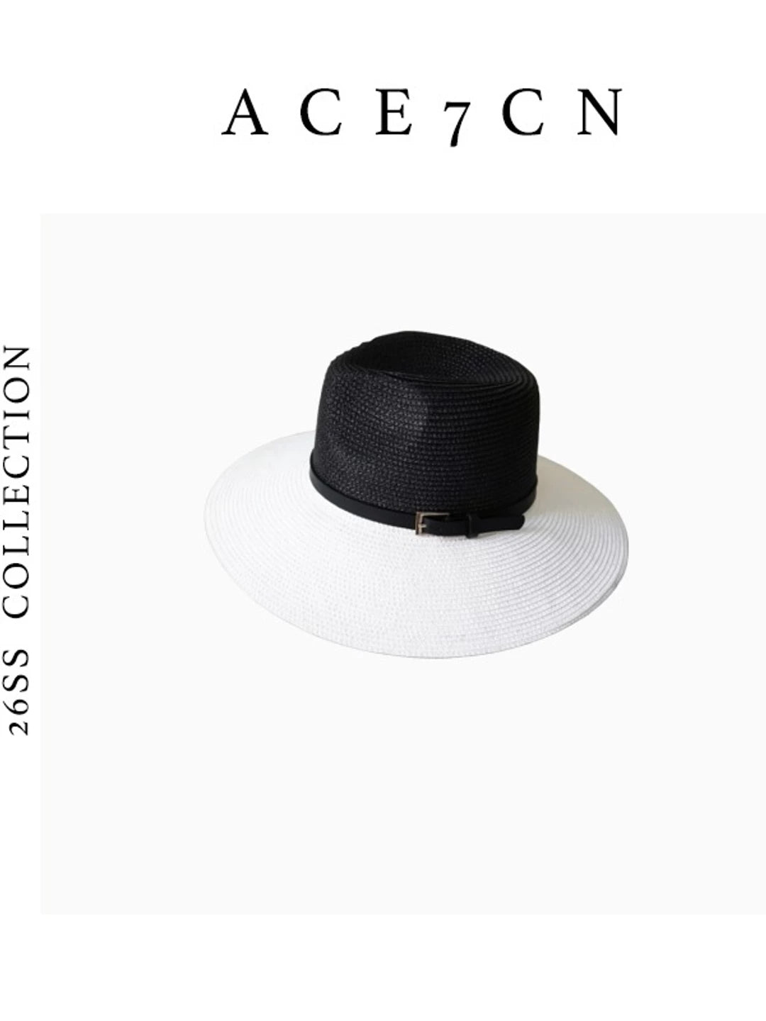 Black-and-White Wide-Brim Straw Fedora — ACE7CN