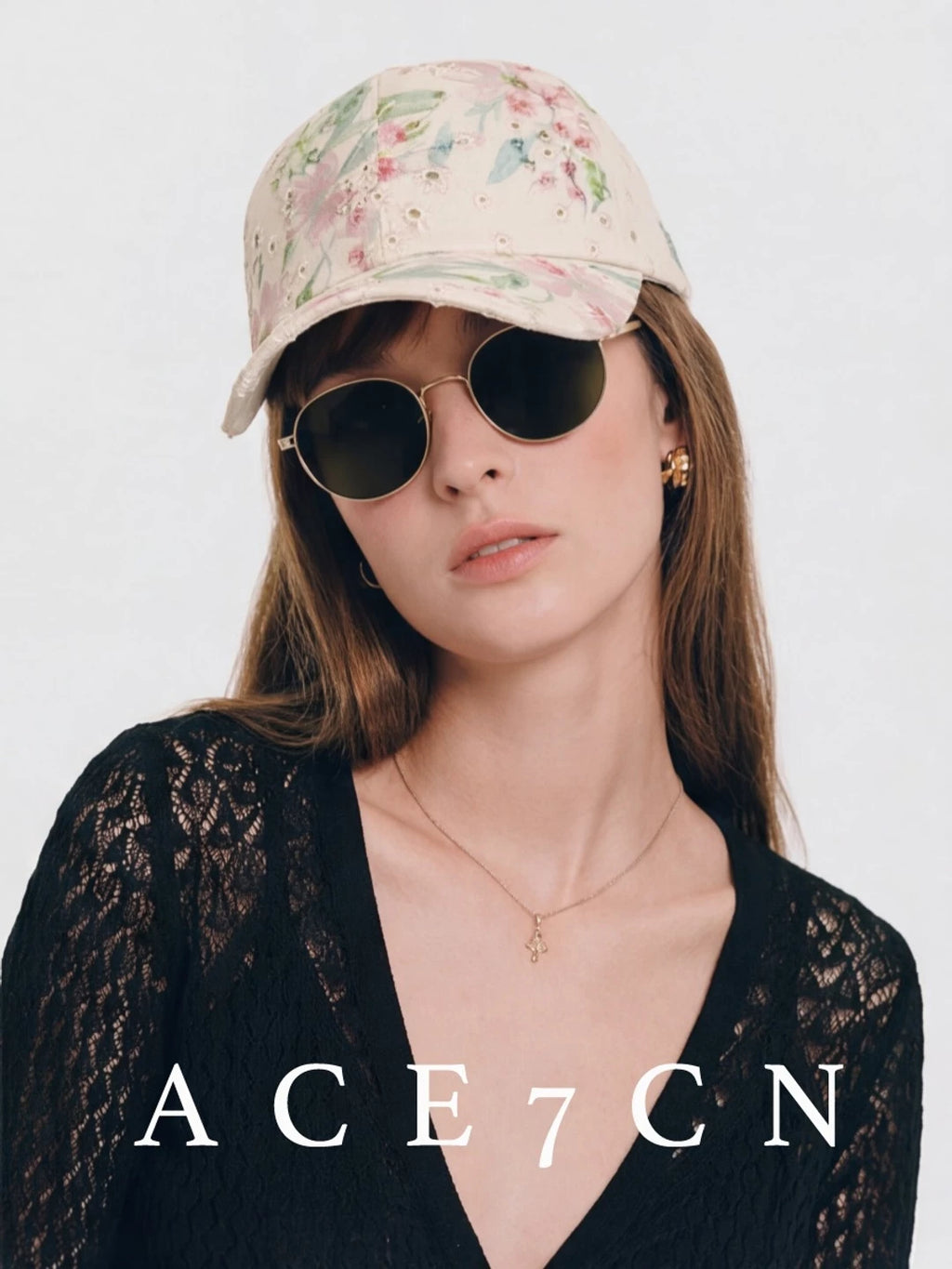Ink-Floral Embroidered Equestrian Cap — ACE7CN