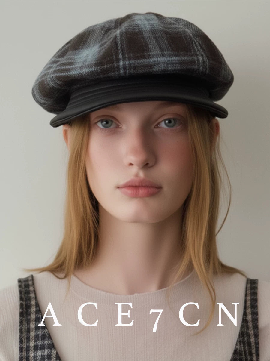 Plaid Octagonal Newsboy Cap — ACE7CN