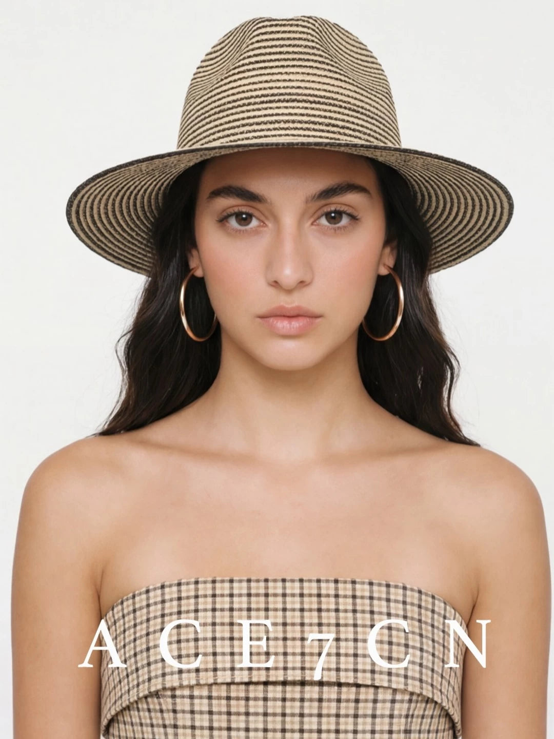 Striped Woven Straw Fedora — ACE7CN