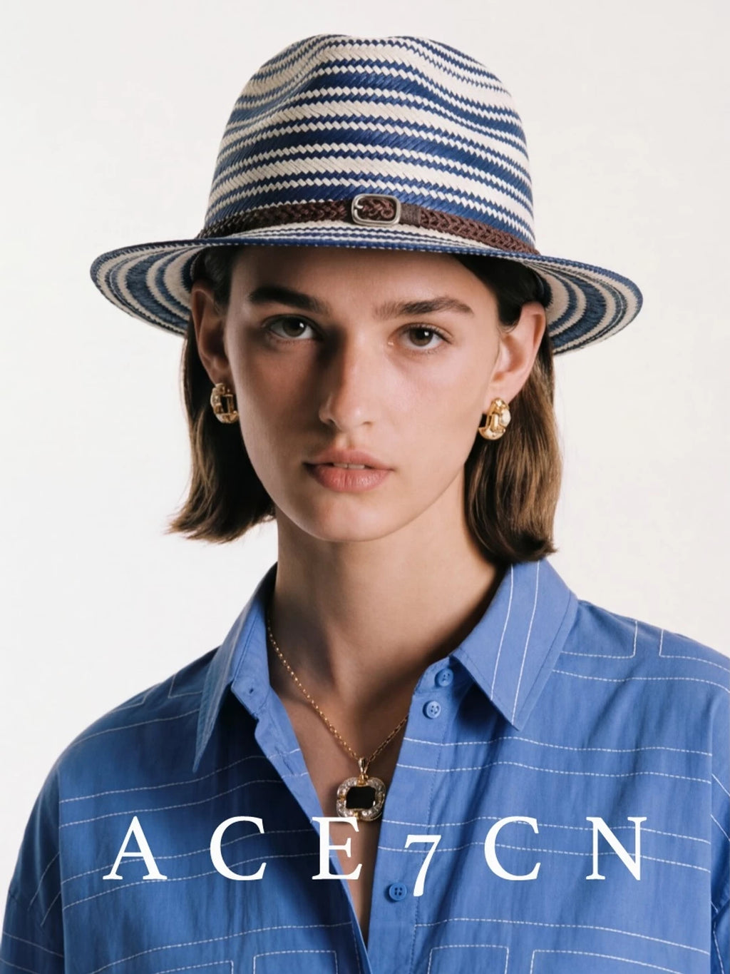 Nautical-Stripe Straw Panama Hat — ACE7CN