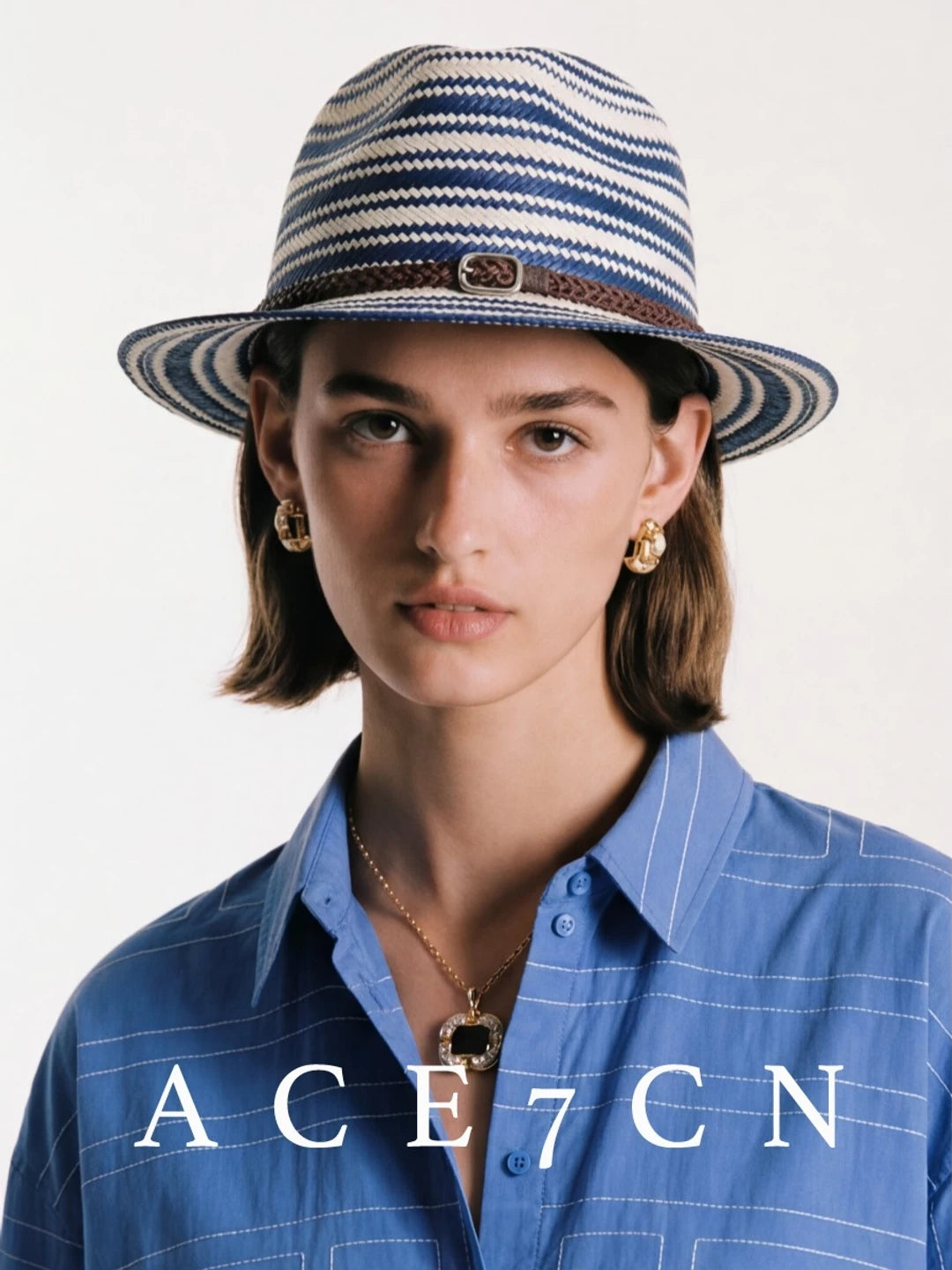 Nautical-Stripe Straw Panama Hat — ACE7CN