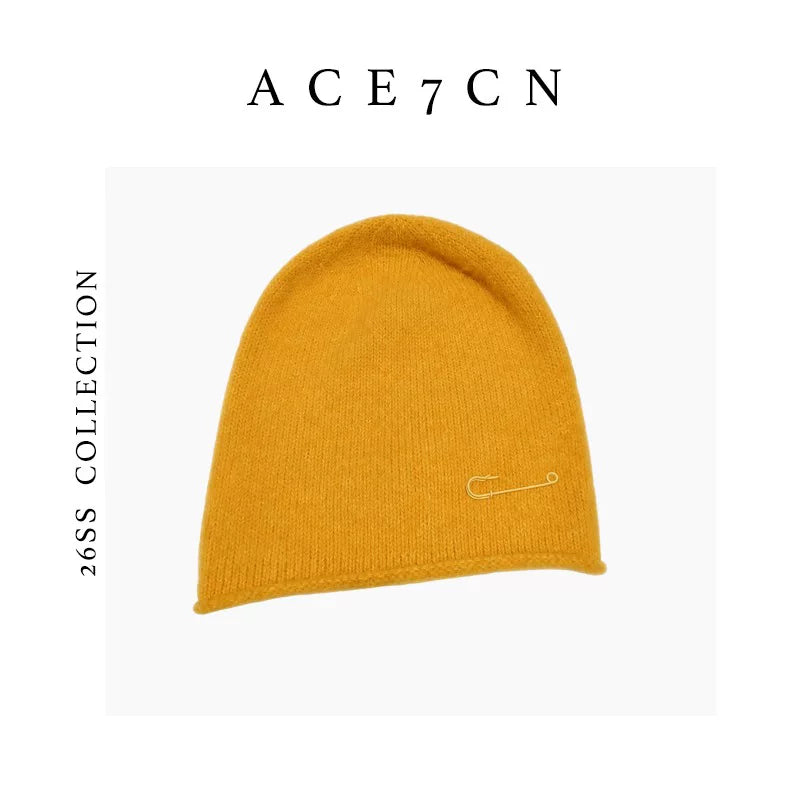 Safety-Pin Wool Knit Beanie — ACE7CN