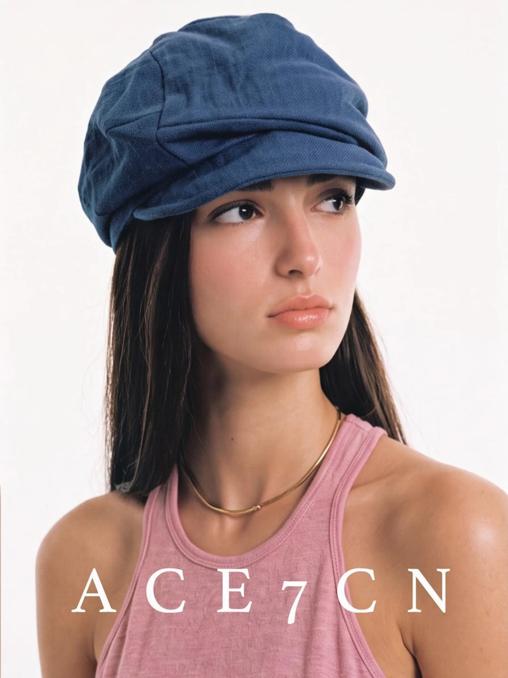 Hand-Pleated Denim Newsboy Cap — ACE7CN