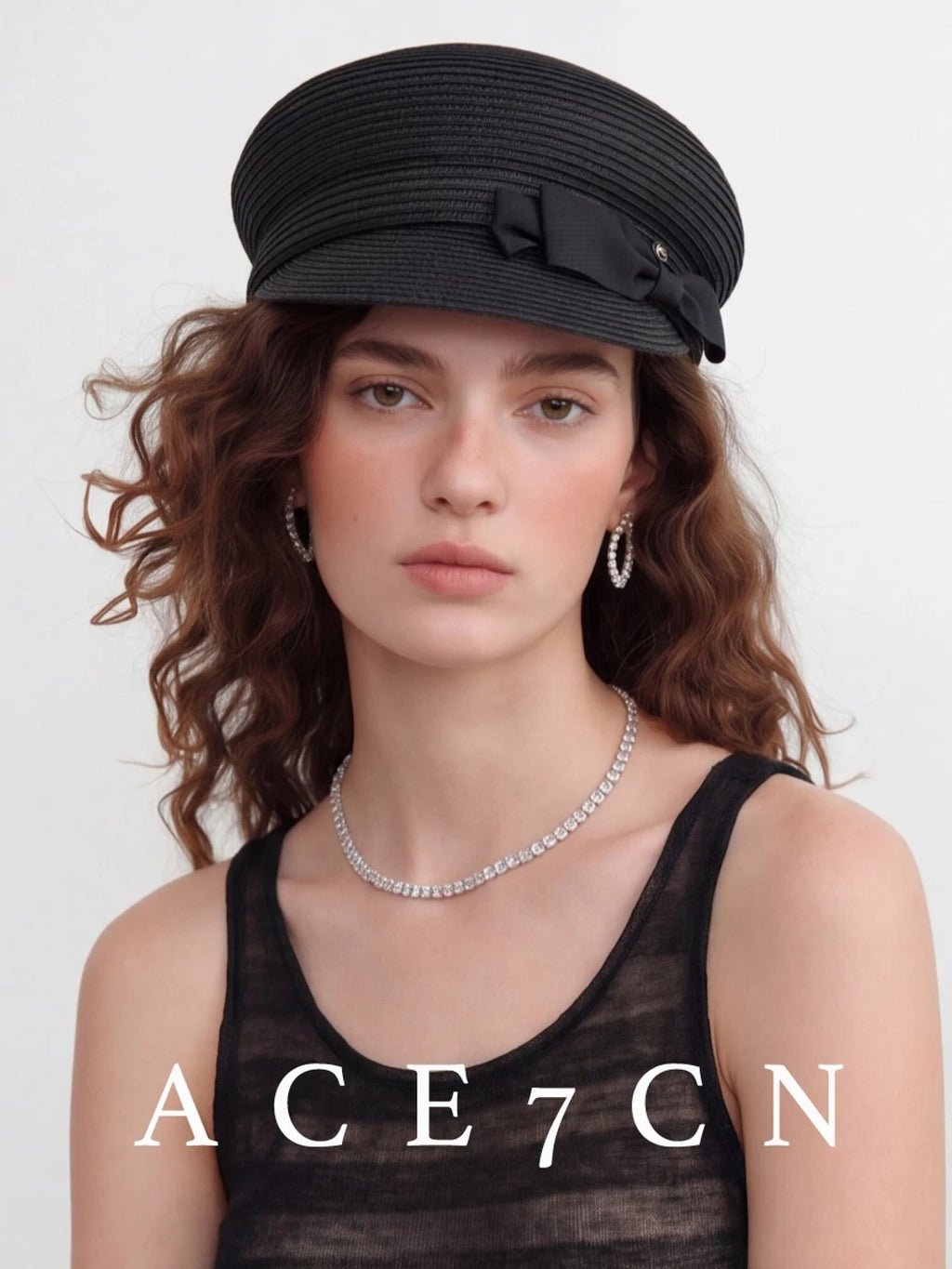 Bow-Detail Linen-Look Equestrian Cap — ACE7CN