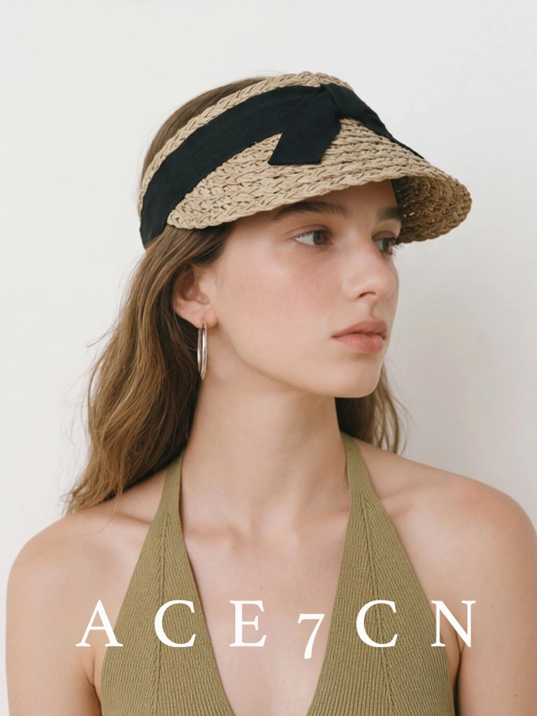 Bow-Detail Seagrass Clip Visor — ACE7CN