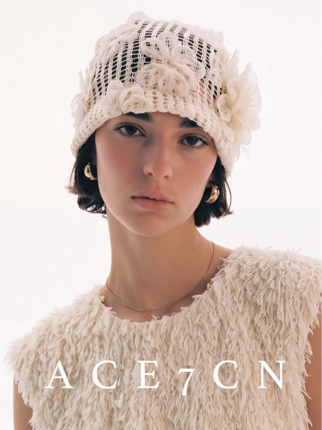 Vintage Niche Openwork Woven Knit Hat Floral Fairy