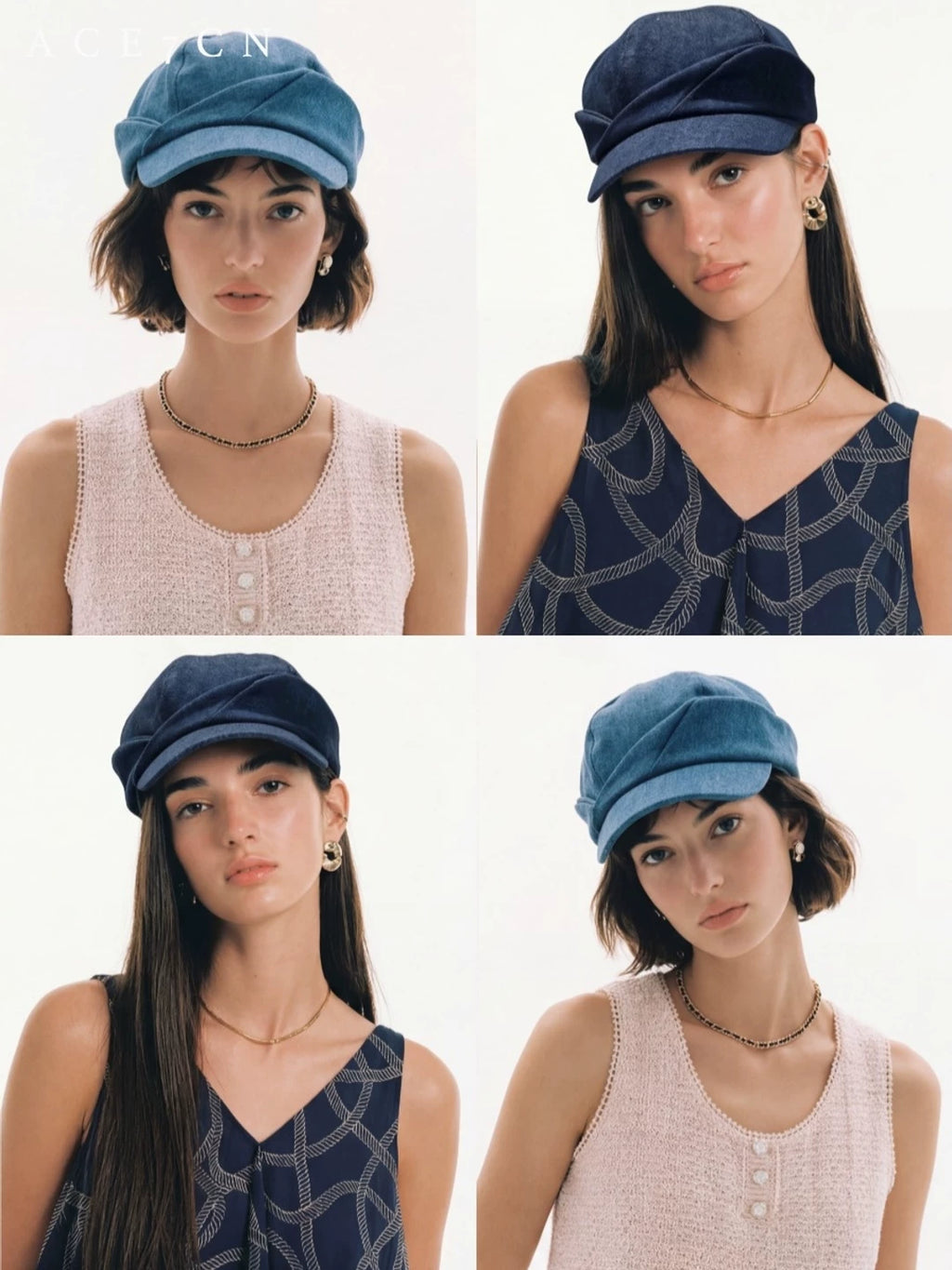 Roll-Brim Denim Newsboy Cap — ACE7CN
